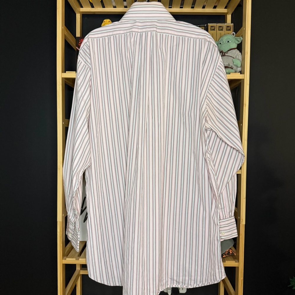 Burberry Striped Button Up Collar Dress Shirt Pink